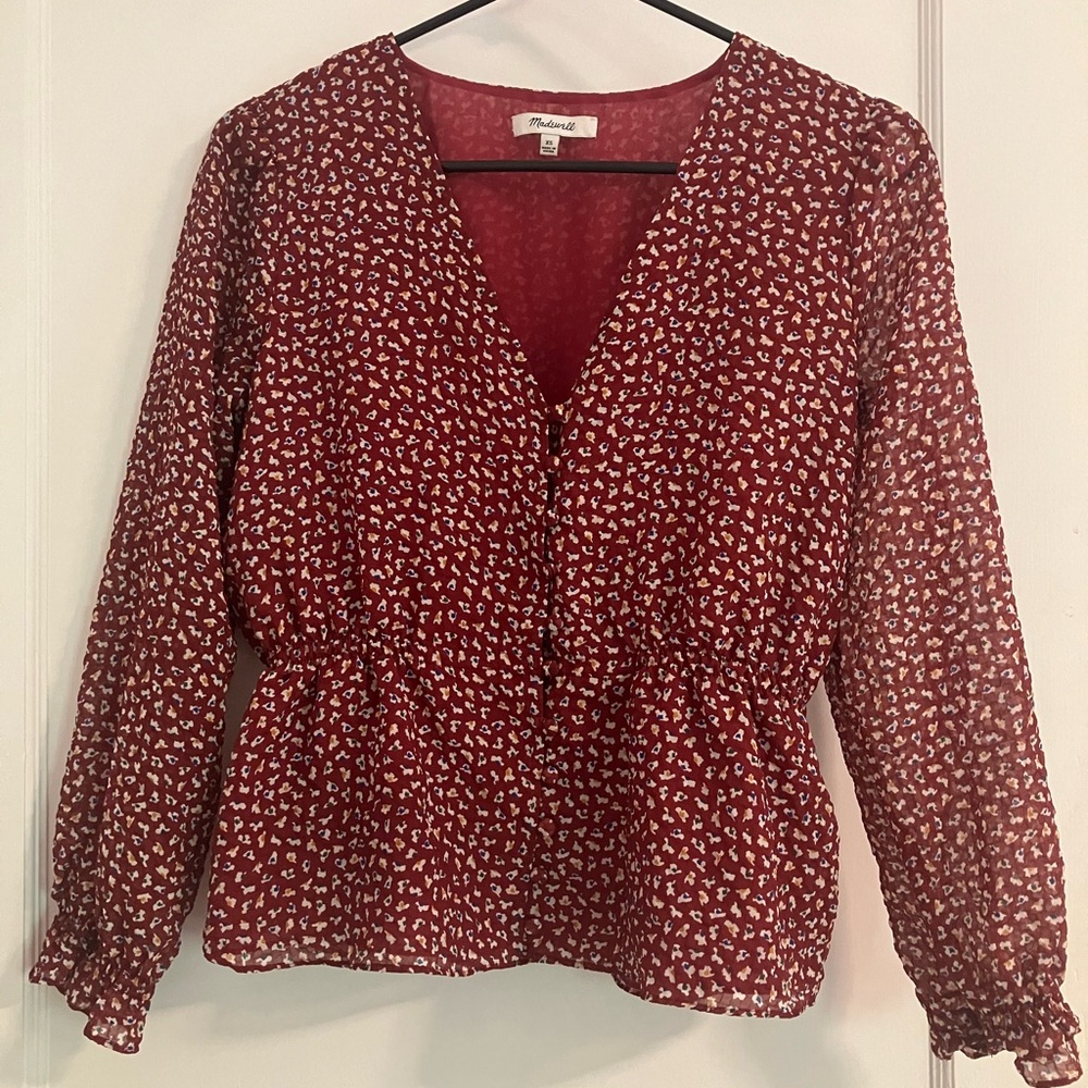Madewell maroon floral button up top XS